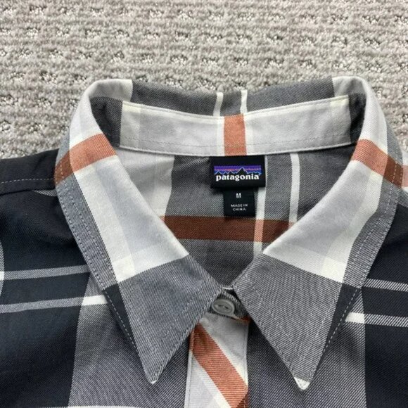 Patagonia Shirt Women Adult Medium M Gray Plaid 1/2 Half Button Up Long Sleeve - Picture 2 of 15